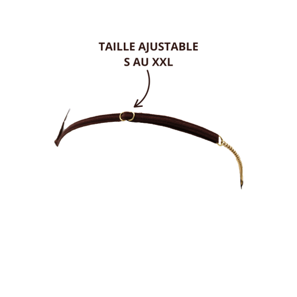 String en dentelle marron ouvert avec chaînes dorées 